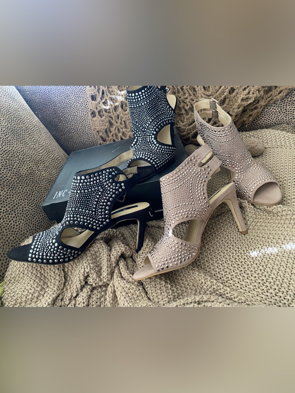 INC Macy’s Goldee2 studded sequin sandals heels 8 FABULOUS! - Picture 2 of 4